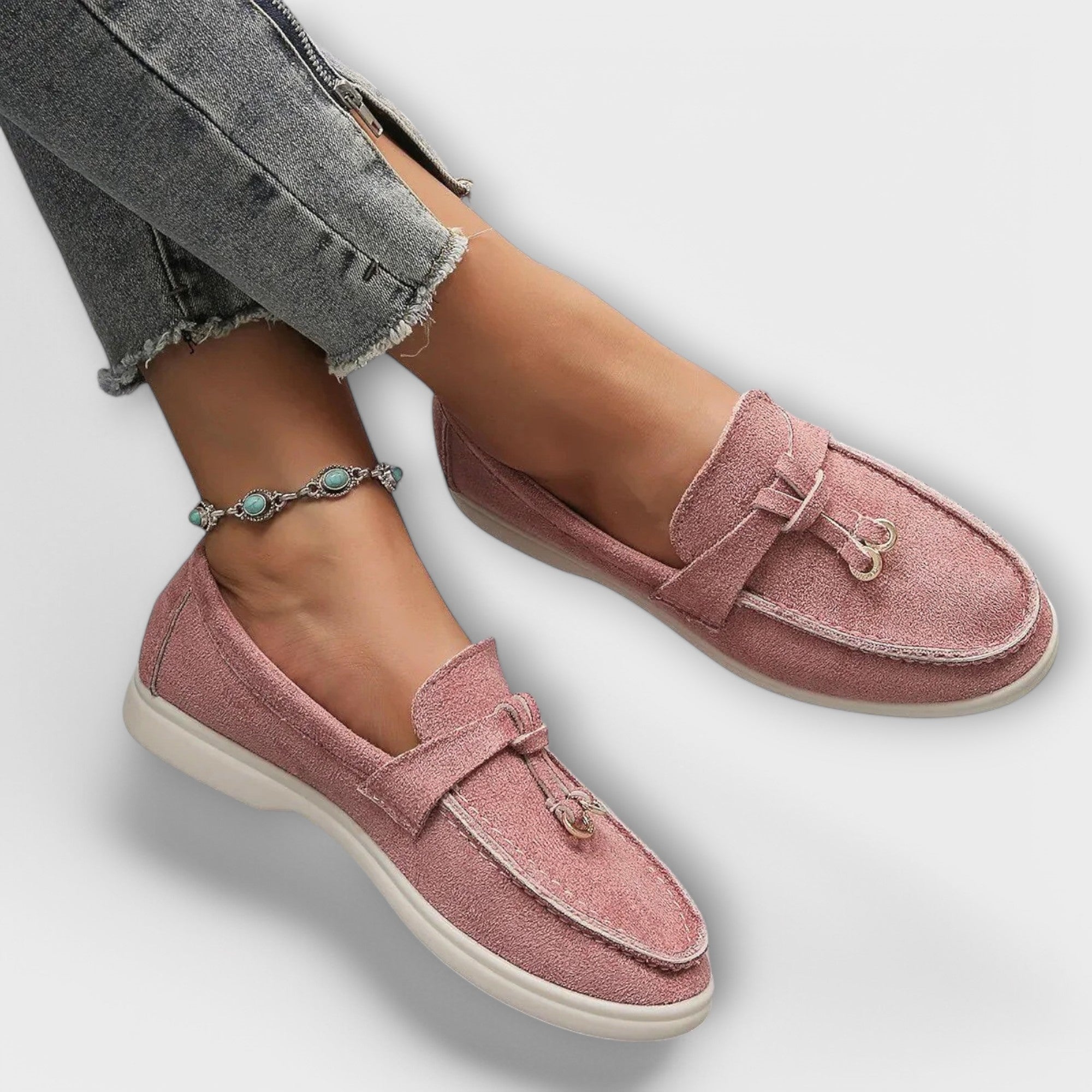 Ainsley - Beige Loafers with Decorative Lace