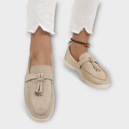 Ainsley - Beige Loafers with Decorative Lace