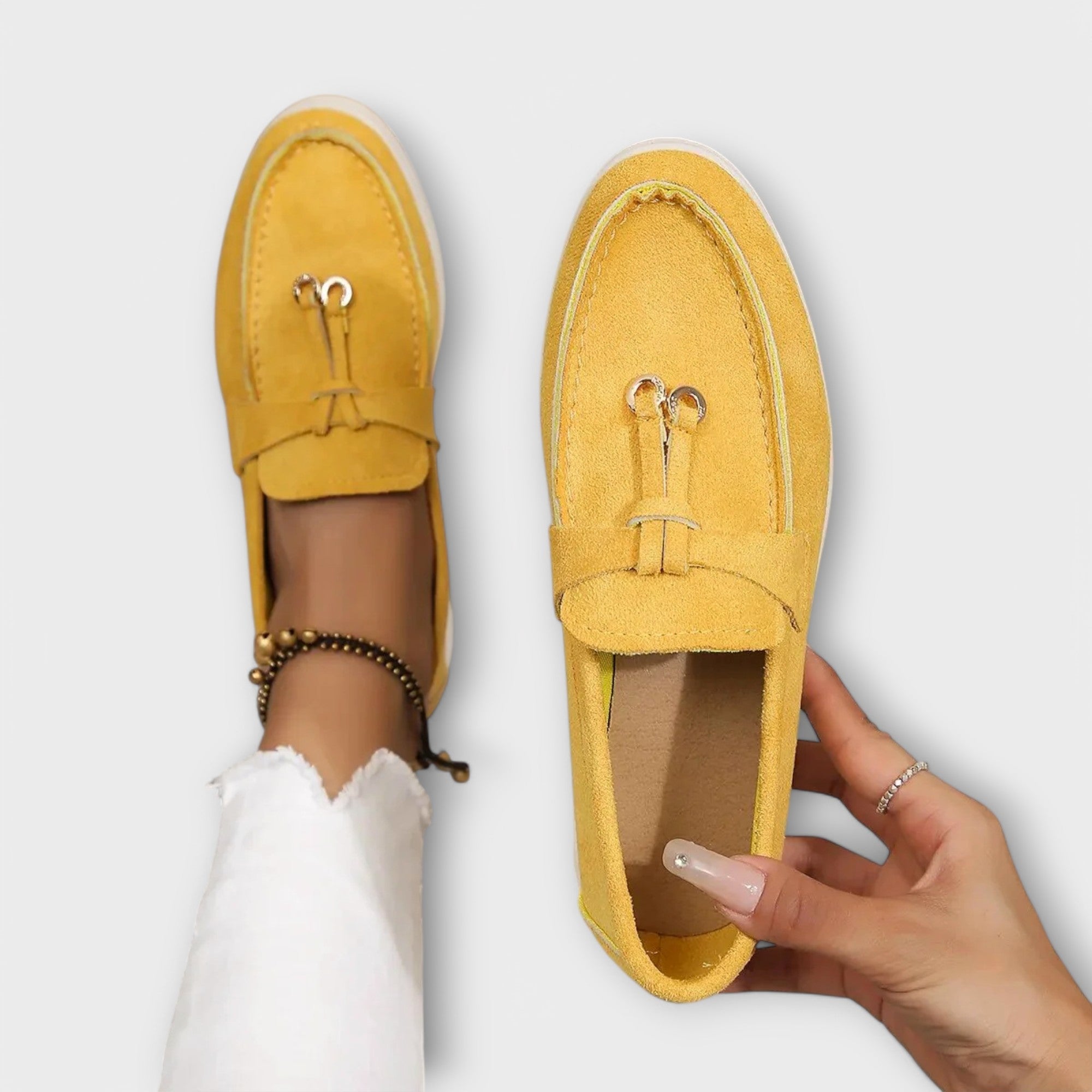 Ainsley - Beige Loafers with Decorative Lace