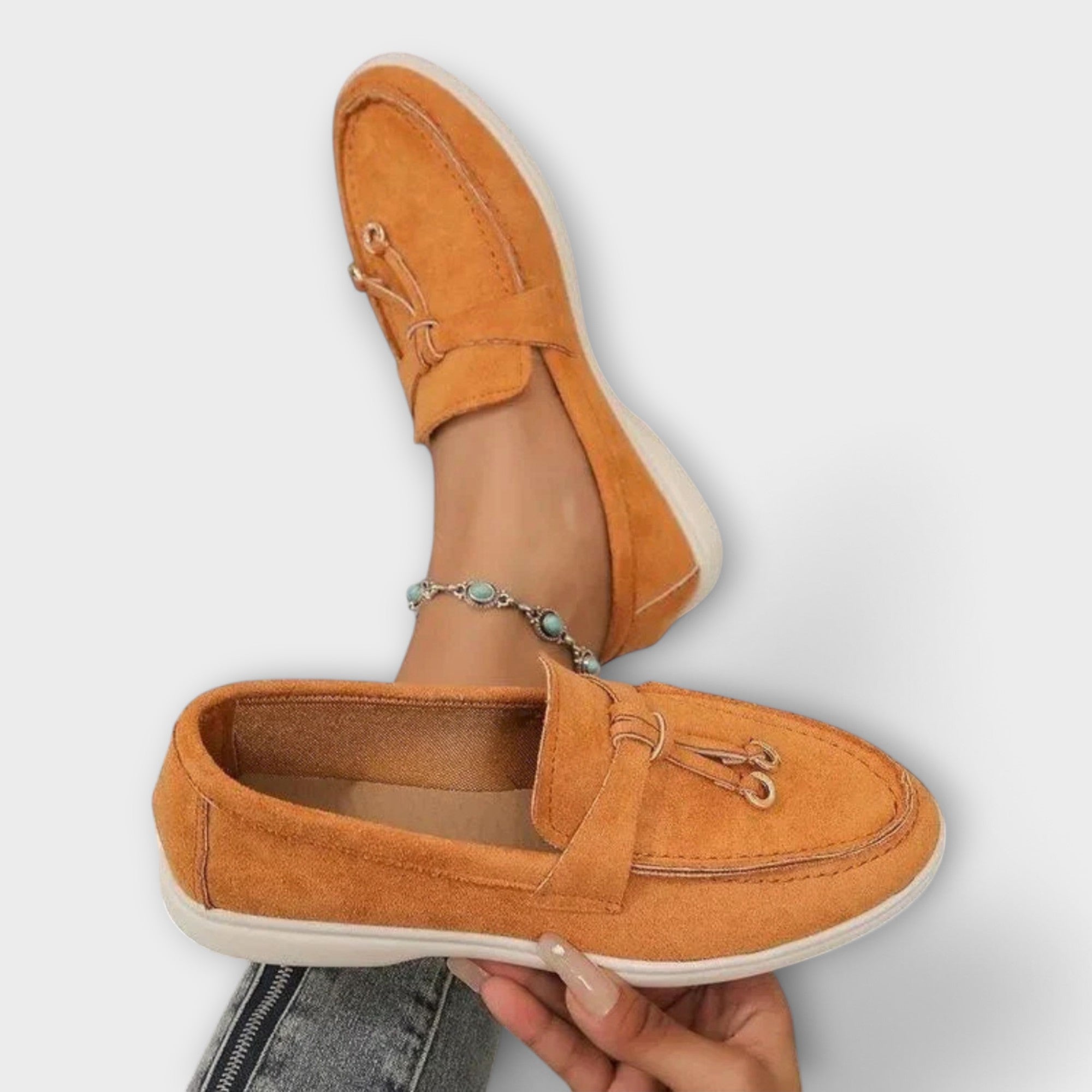 Ainsley - Beige Loafers with Decorative Lace