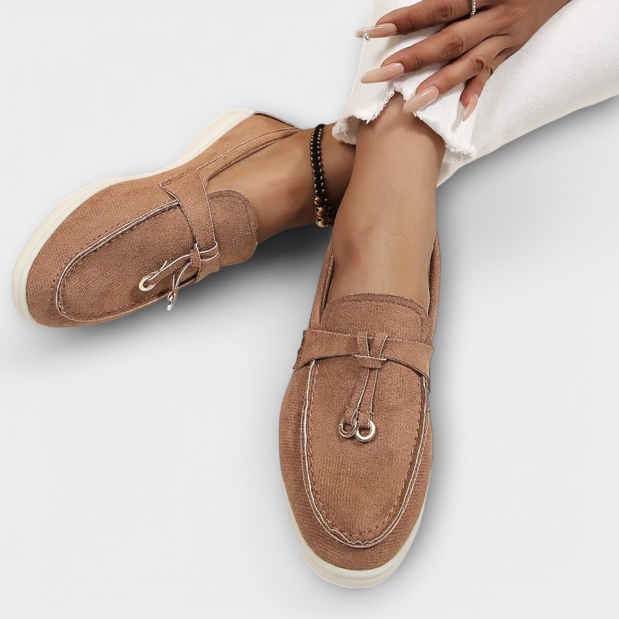 Ainsley - Beige Loafers with Decorative Lace