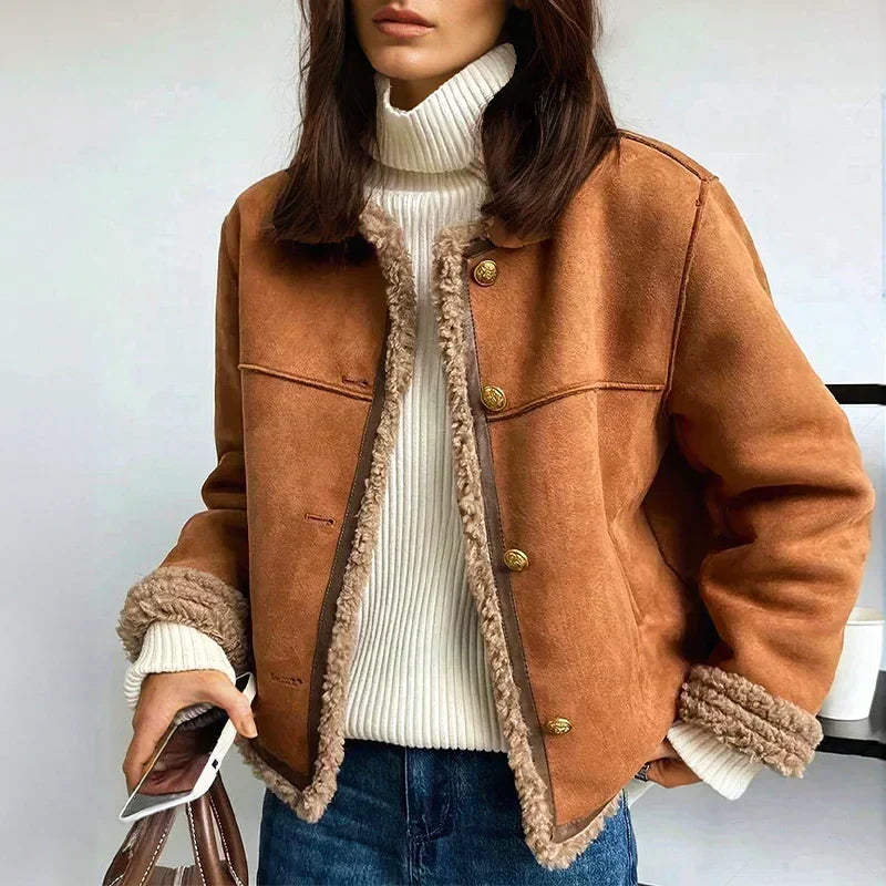 Vera - Button Faux Leather Coat