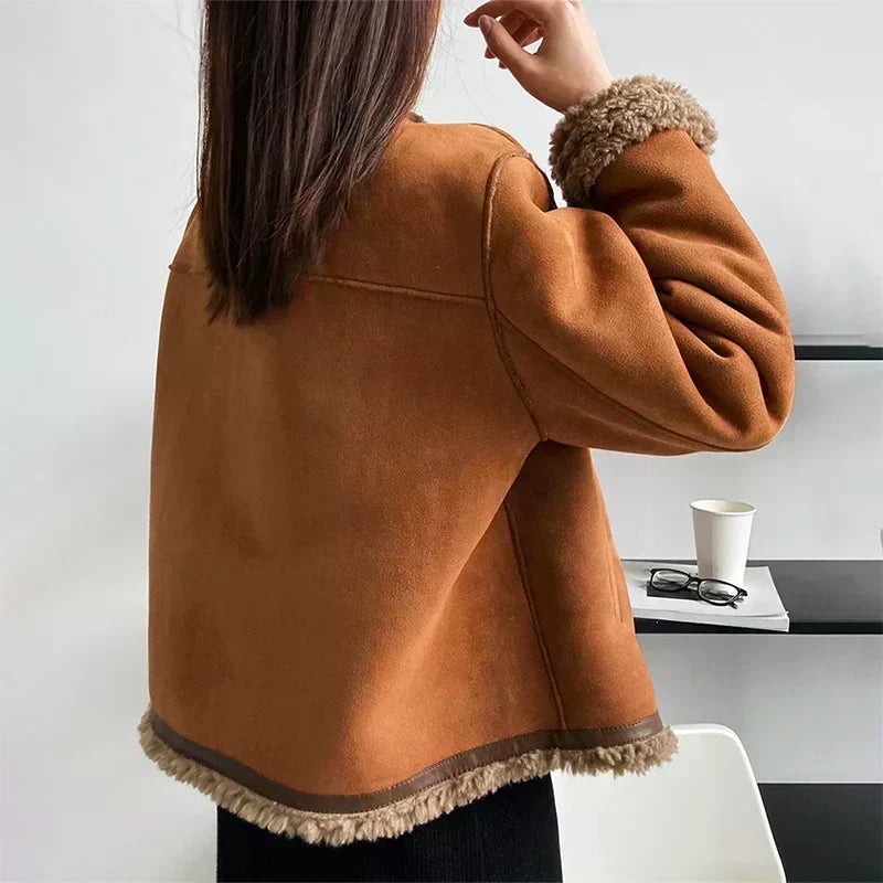 Vera - Button Faux Leather Coat