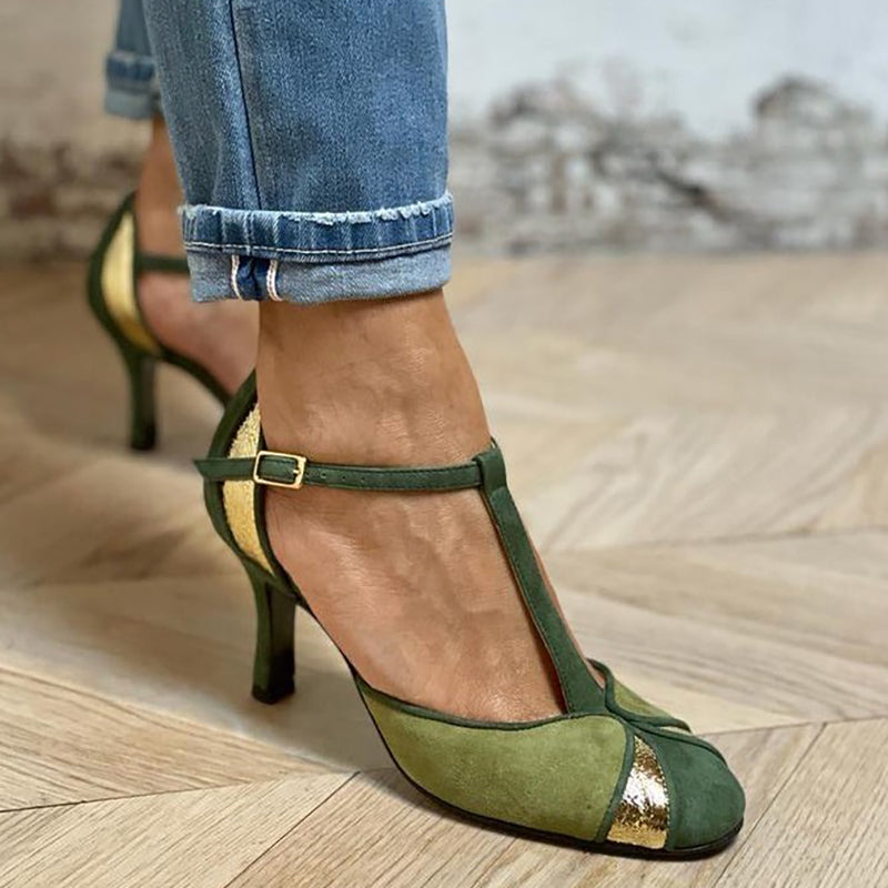 Ivy - T-Bar Patchwork Closed-Toe Pumps