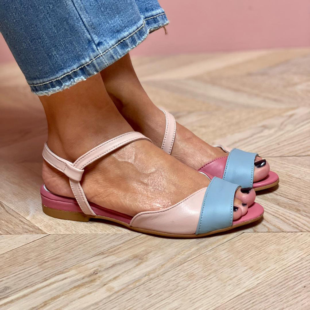 Mackenzie - Asymmetric Pink Colour-Block Sandals
