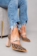 Hayley - Leopard Print Faux Suede Sandals with Stable Heel