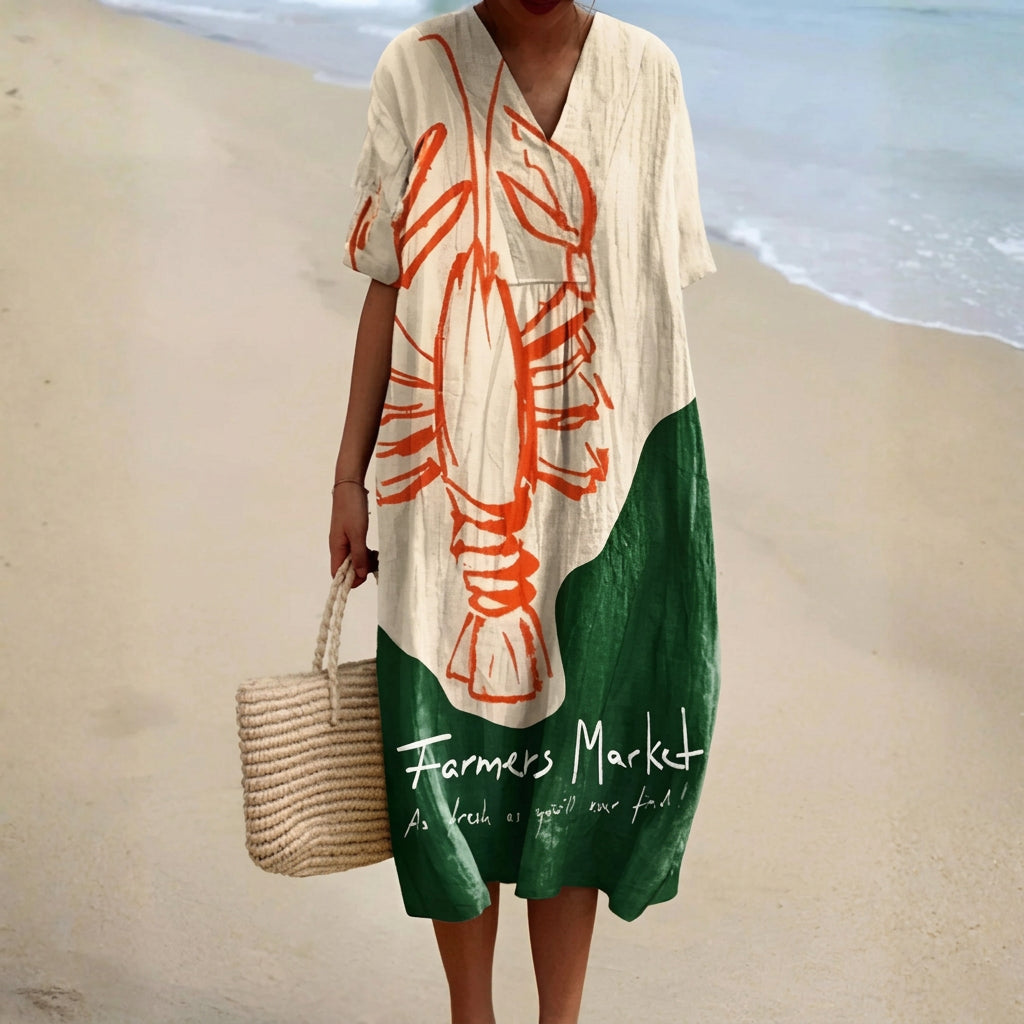 Georgia - Dress with Graphic Lobster Print