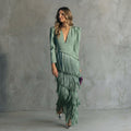 Gabrielle - Long Fringe Dress with V-Neck