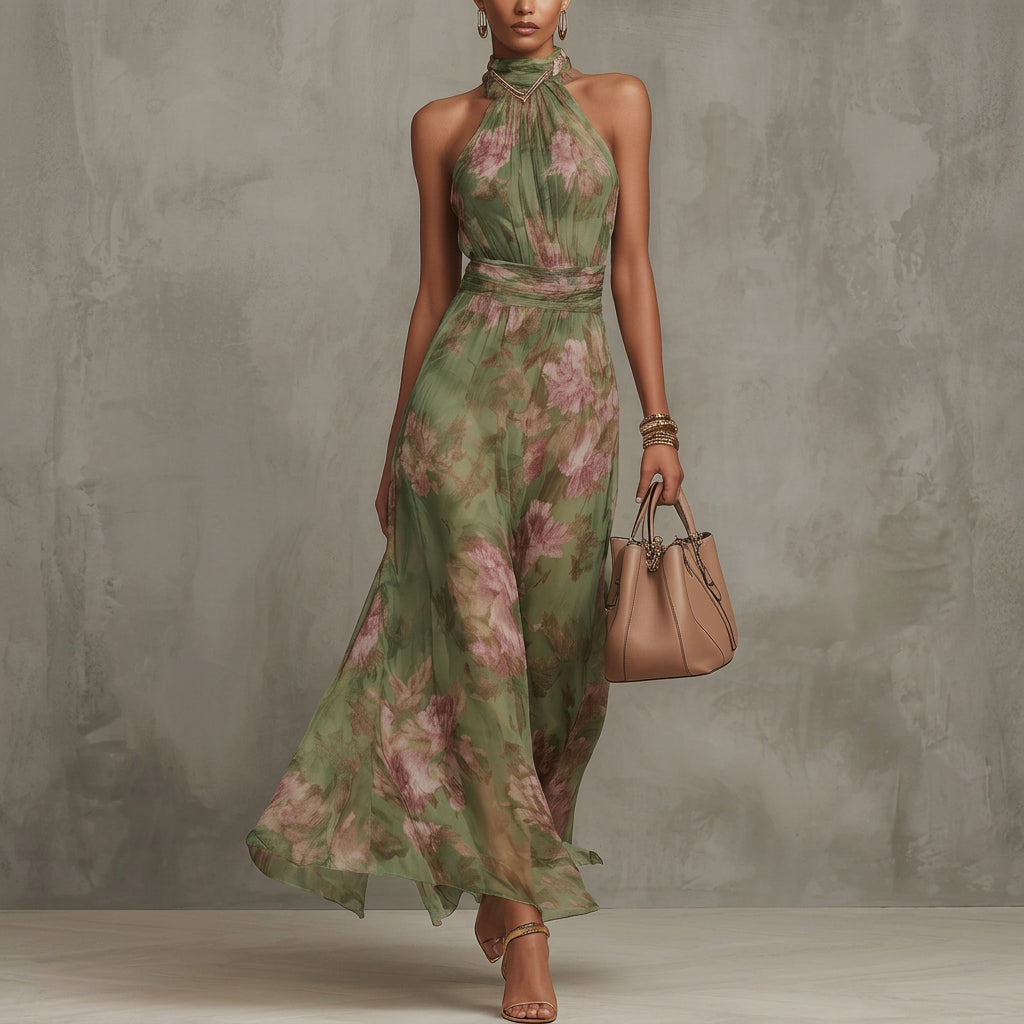 Piper - Long Floral Halter Dress