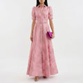 Matilda - Long Dress in Floral Jacquard with Belt