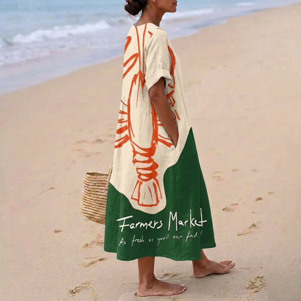 Georgia - Dress with Graphic Lobster Print
