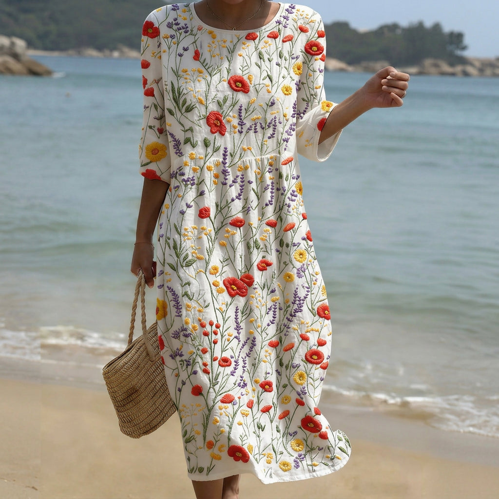 Christina - Maxi Dress with Round Neck and Floral Print