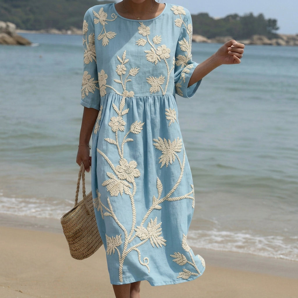 Kate - Midi Dress with Plant and Flower Print