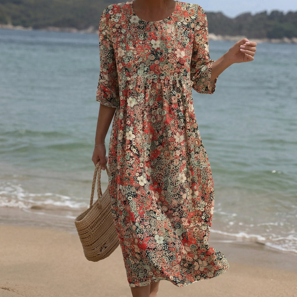 Sarah - Round Neck Maxi Dress with Print
