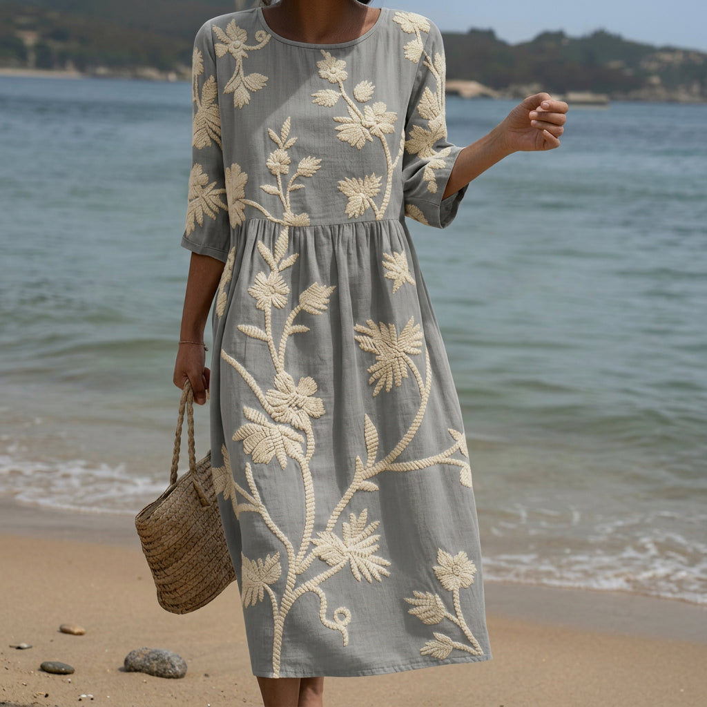 Anne - Midi Dress with Plant and Flower Print