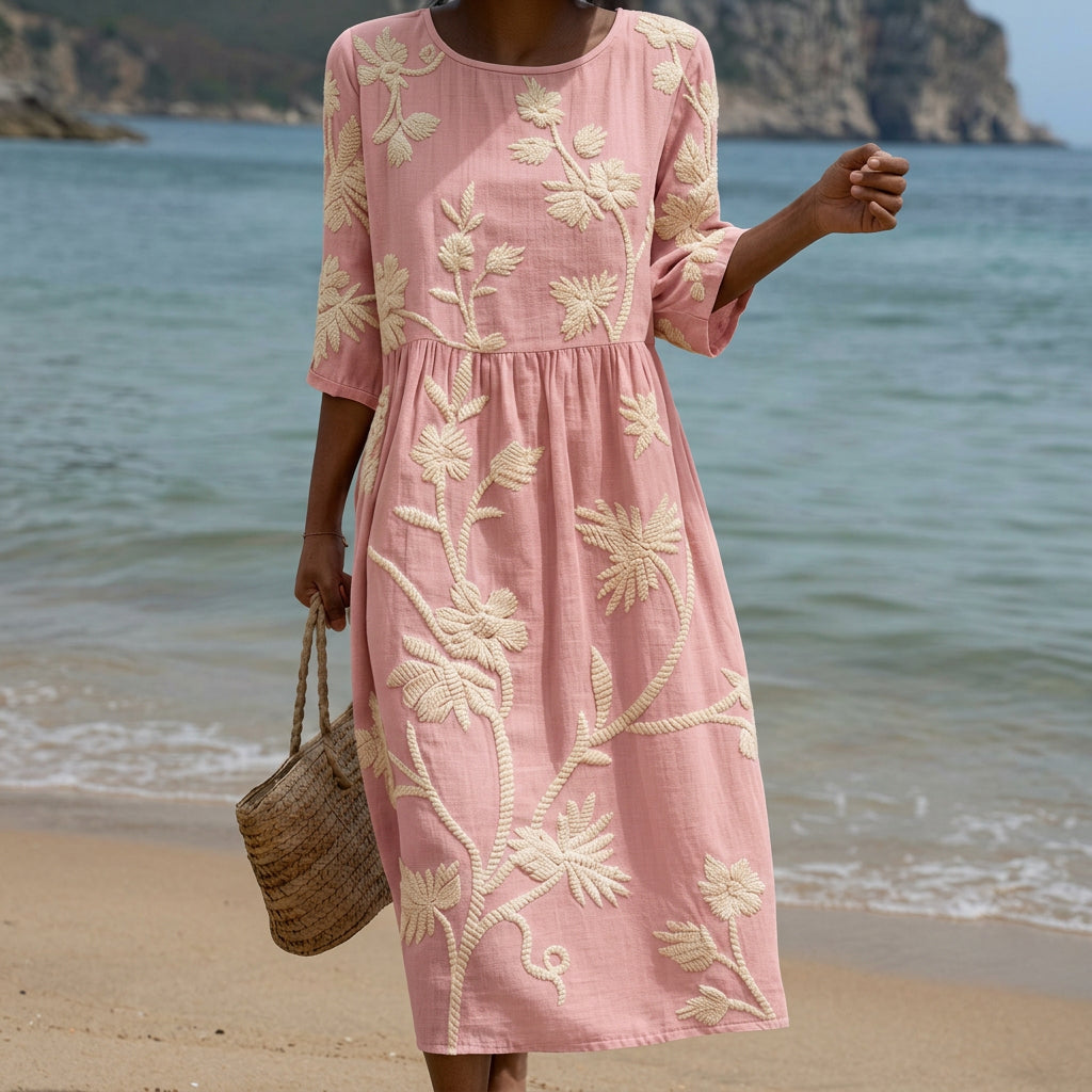 Paula - Midi Dress with Plant and Flower Print