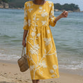 Ivy - Midi Dress with Plant and Flower Print
