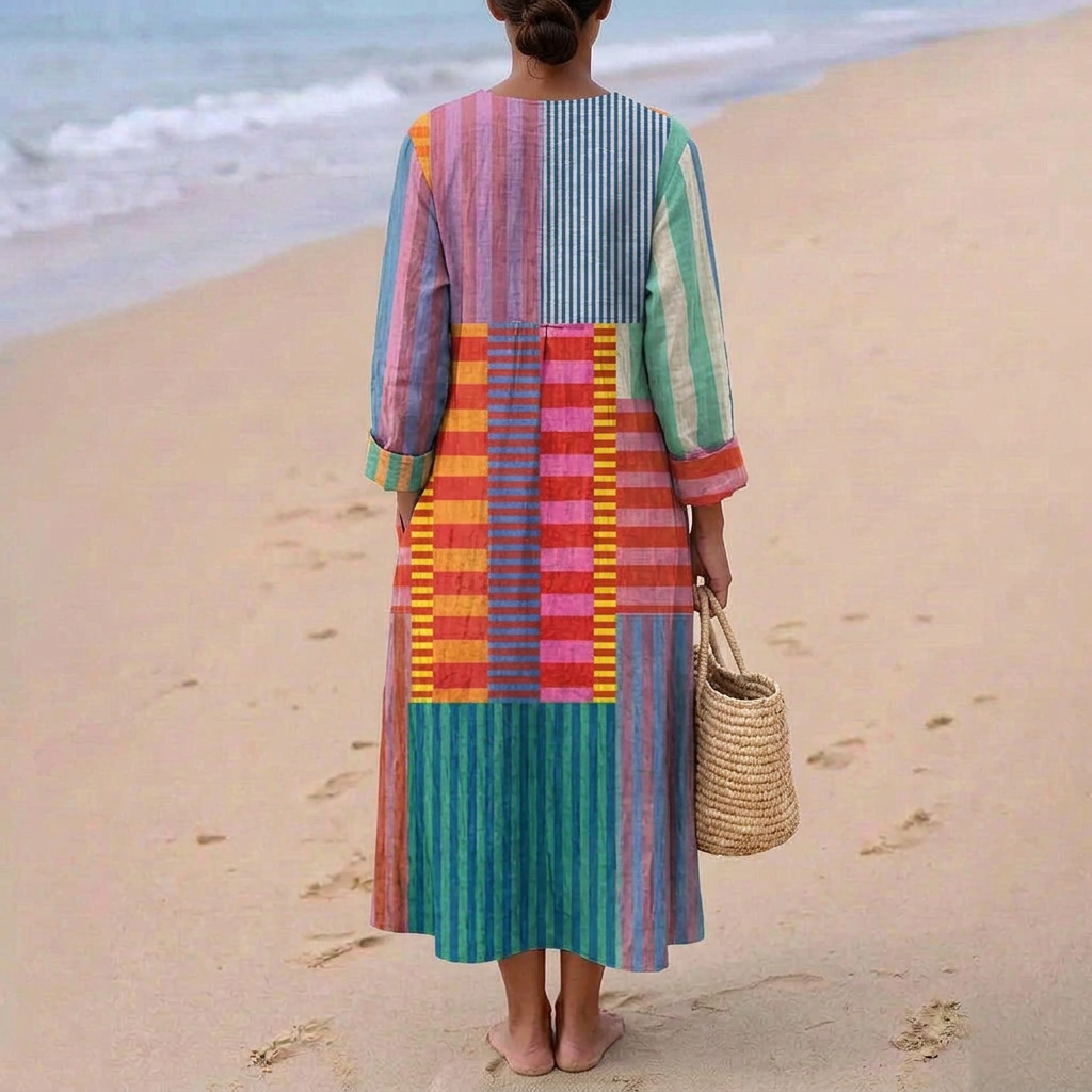 Olivia - Multicolour Patchwork Long Dress