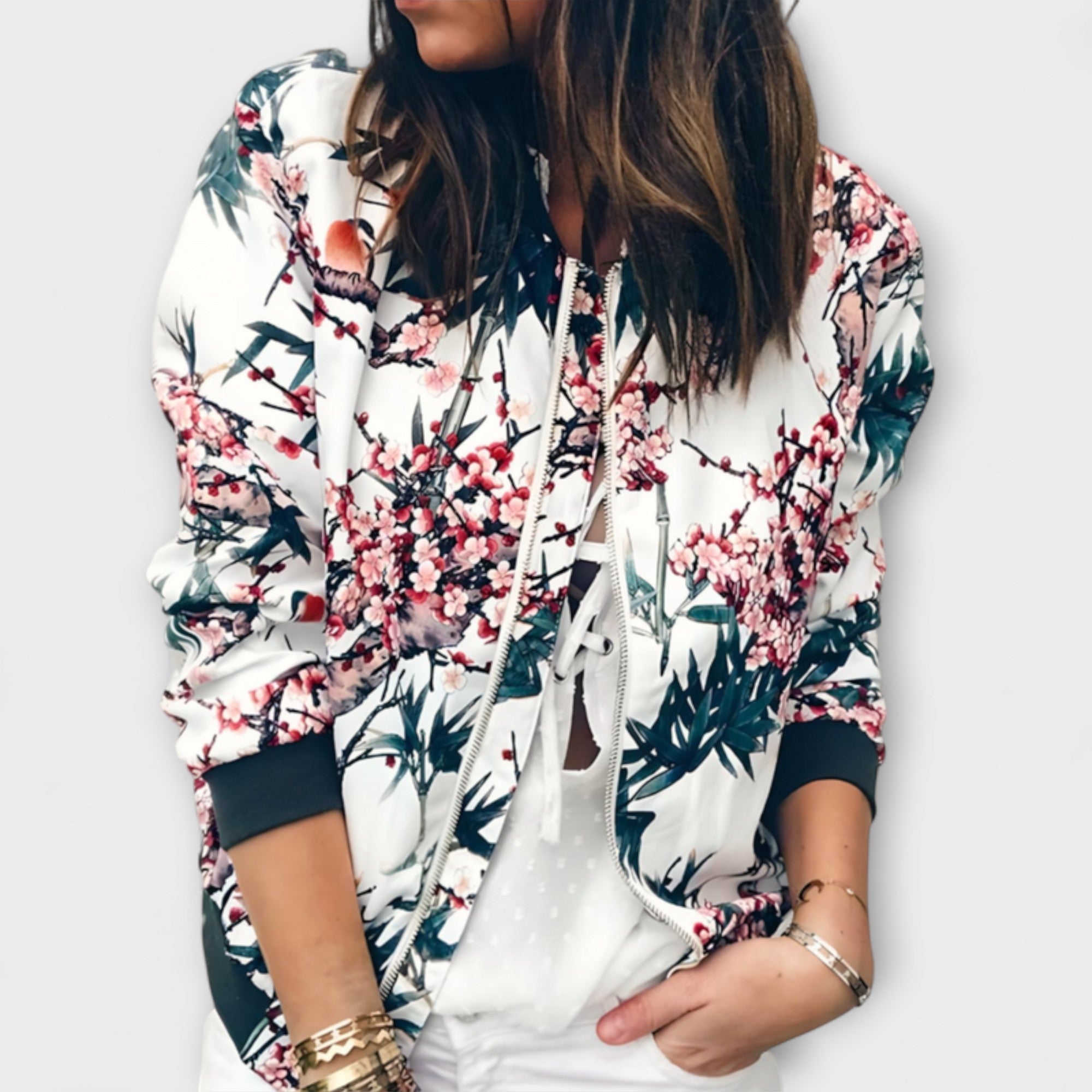 Ophelia - Elegant Floral Bomber Jacket