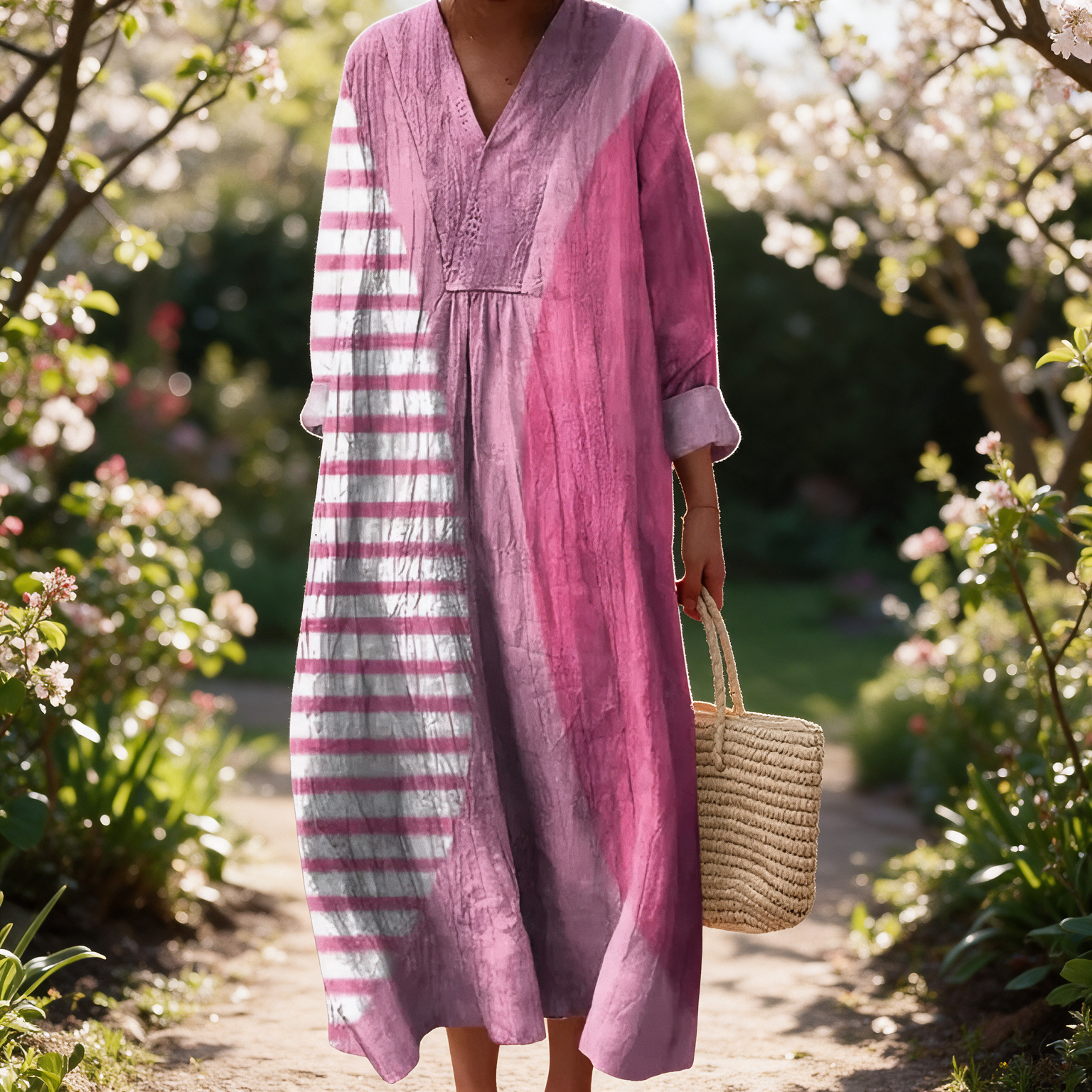 Narelle spring dress in a sunlit garden