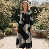 Melinda spring dress front view on garden terrace