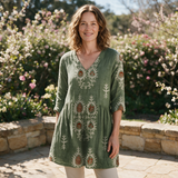 Everly Long Blouse - Green - front
