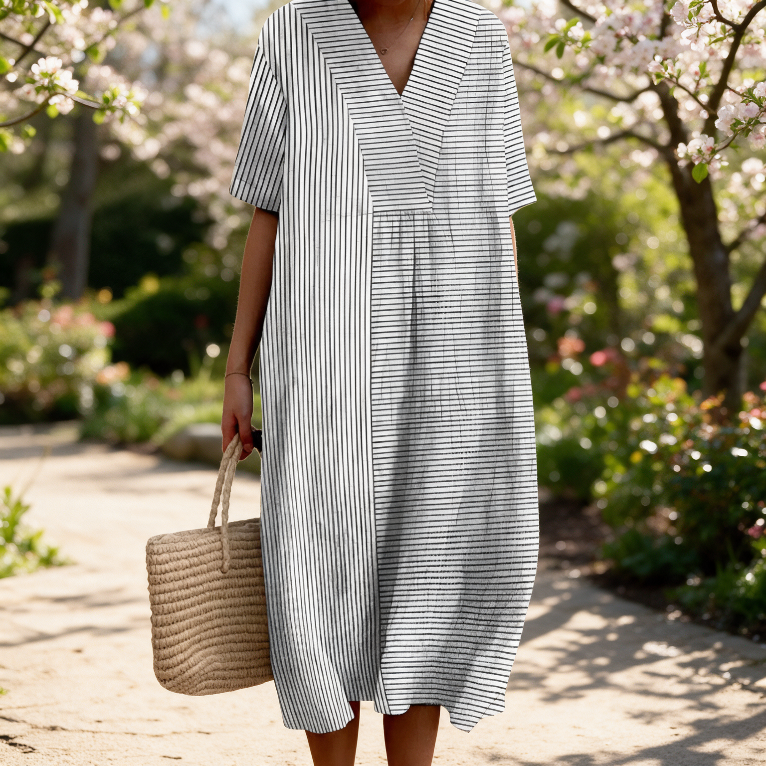 Robyn spring dress in a sunlit garden