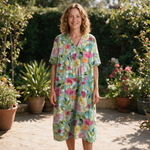 Bronwyn spring dress front view on garden terrace