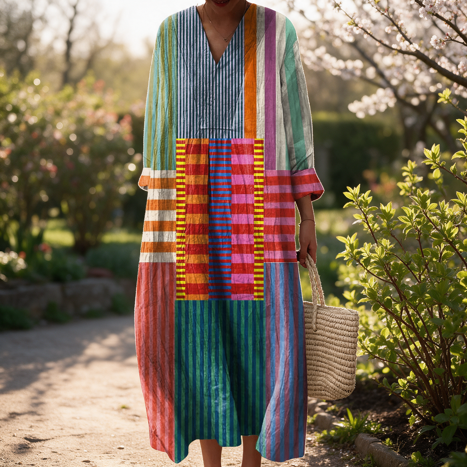 Hayley spring dress in a sunlit garden
