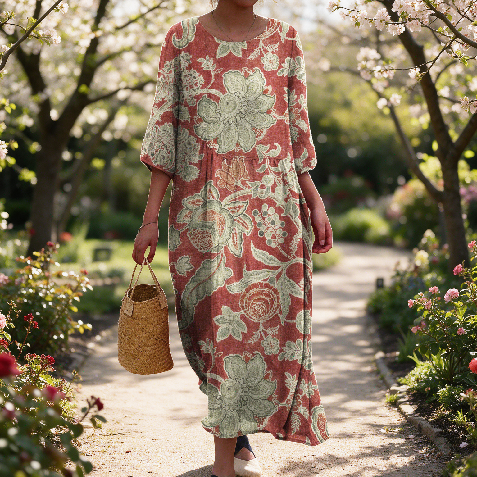 Kirstie spring dress in a sunlit garden