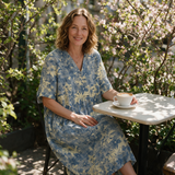 Lisou spring dress three quarter view at an outdoor cafe