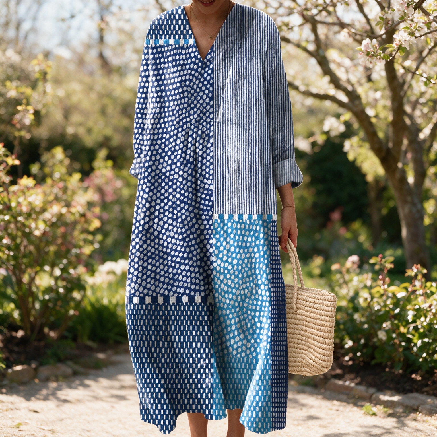 Bronte spring dress in a sunlit garden