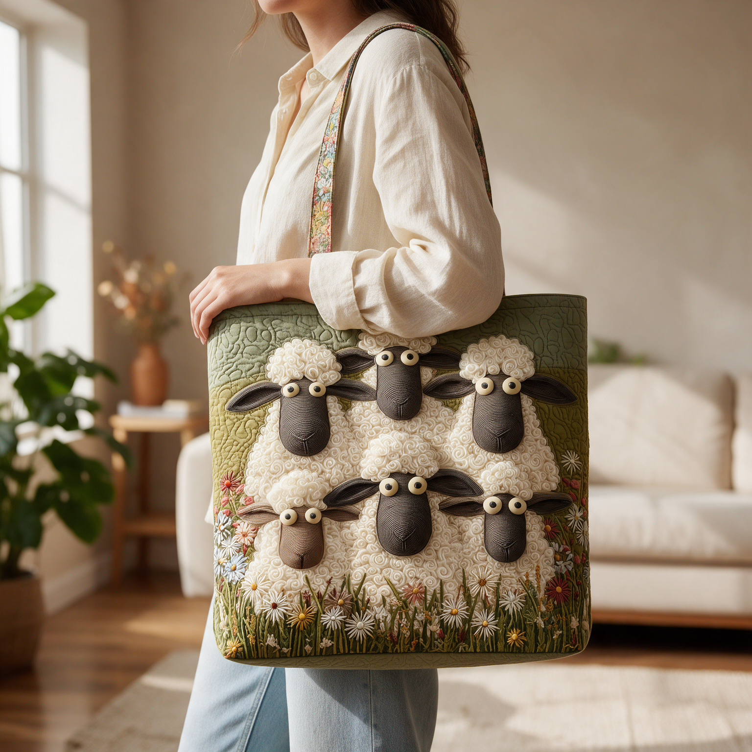 Wendy quilted tote bag worn on the shoulder