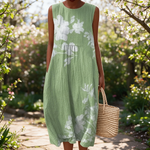 Liloue spring dress in a sunlit garden