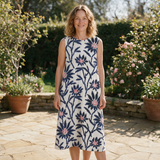 Zara spring dress front view on garden terrace
