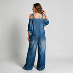 Charlotte Off-Shoulder Denim Jumpsuit - back view