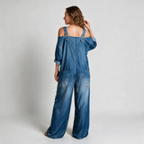 Charlotte Off-Shoulder Denim Jumpsuit - back view