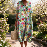 Bronwyn spring dress in a sunlit garden
