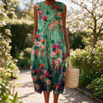 Gemma spring dress in a sunlit garden