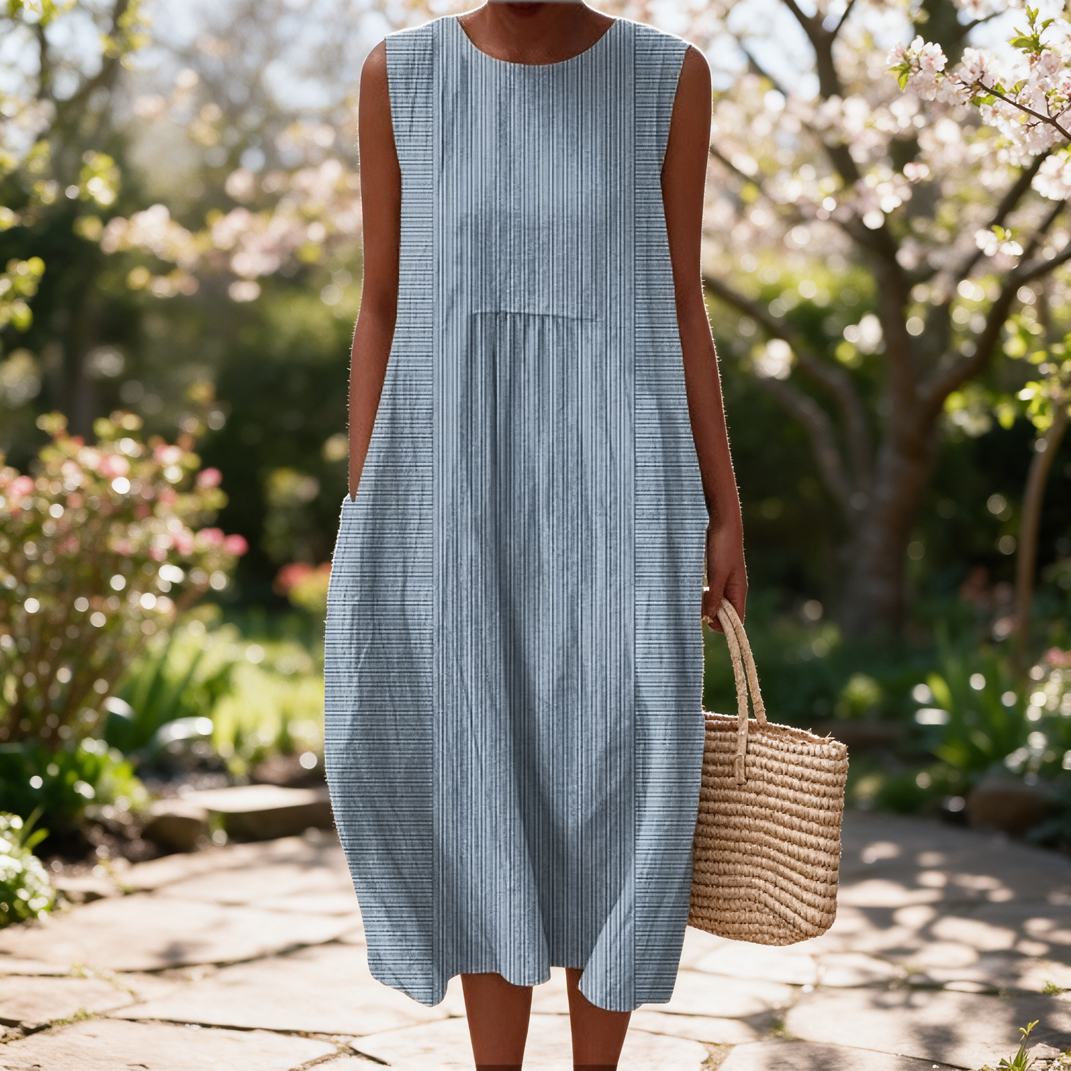 Marlene spring dress in a sunlit garden