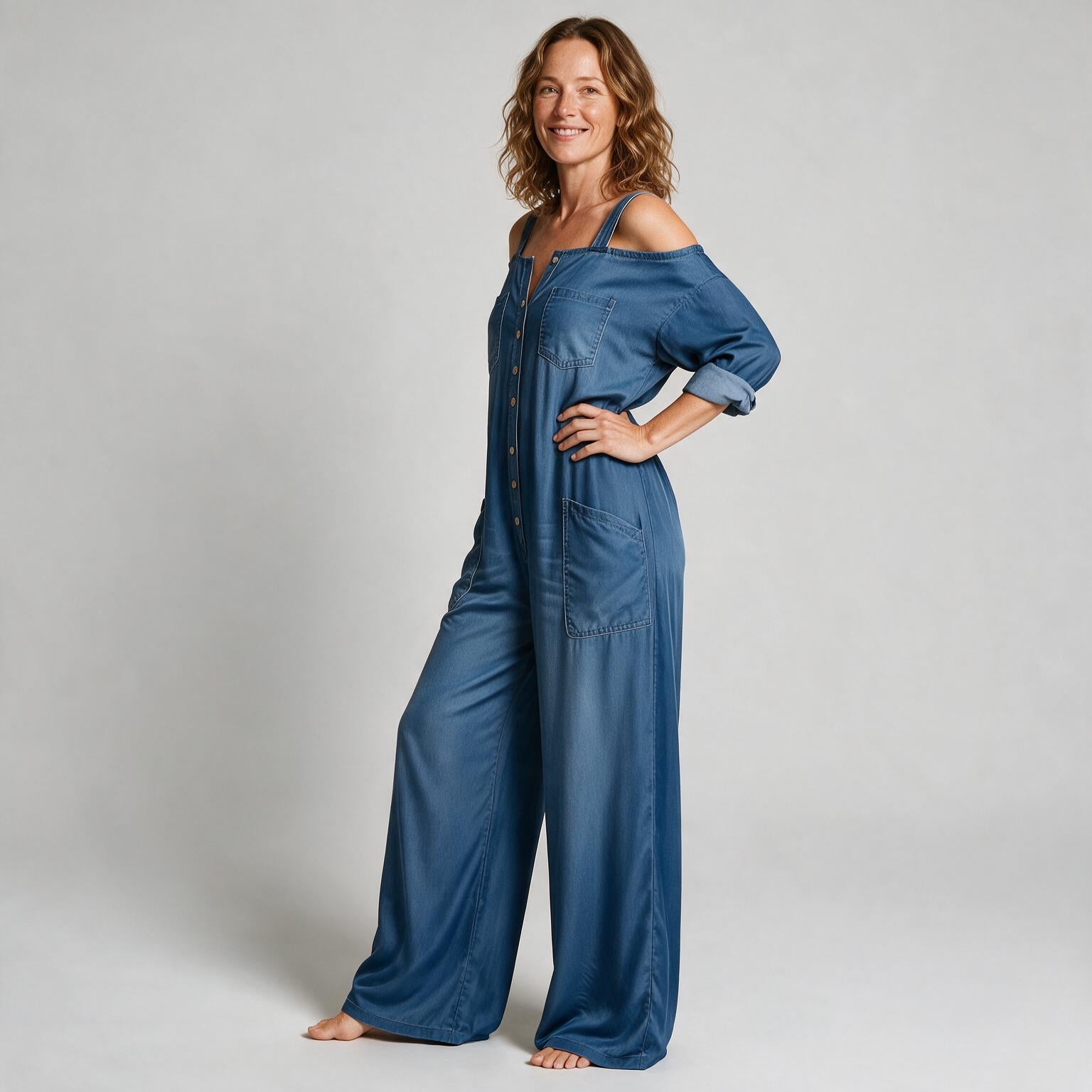 Charlotte Off-Shoulder Denim Jumpsuit - side view