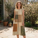Geraldine spring dress front view on garden terrace