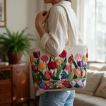 Tania quilted tote bag worn on the shoulder