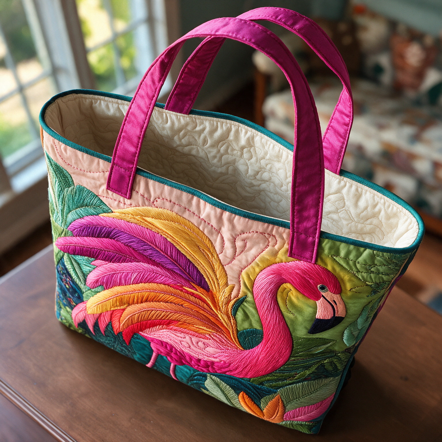 Fleur quilted tote bag interior lining