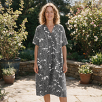Delta spring dress front view on garden terrace