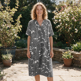 Delta spring dress front view on garden terrace