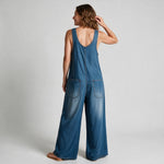Isla Vintage Washed Denim Cotton Jumpsuit - back view