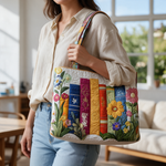 Fran quilted tote bag worn on the shoulder
