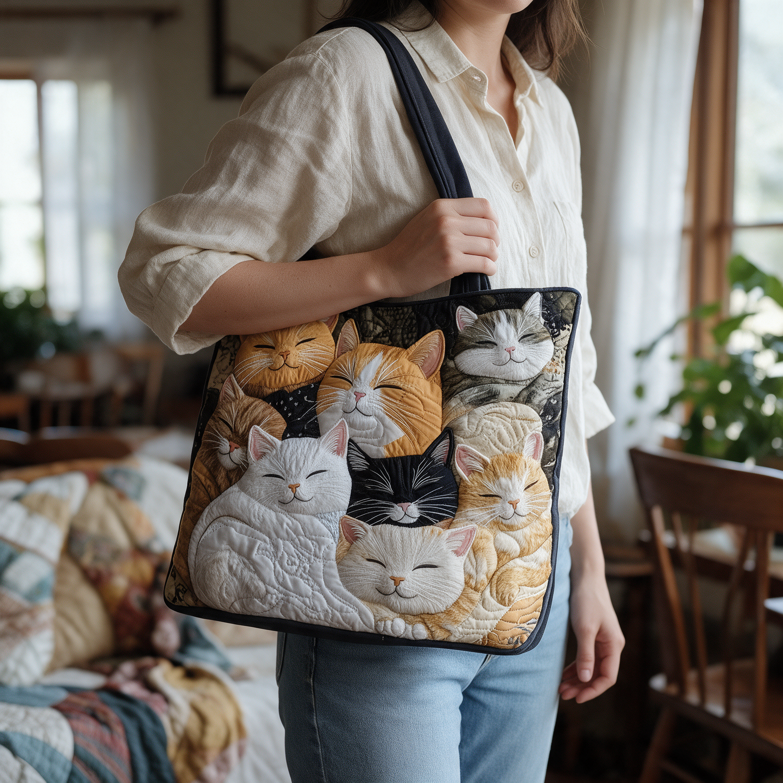 Dawn quilted tote bag worn on the shoulder