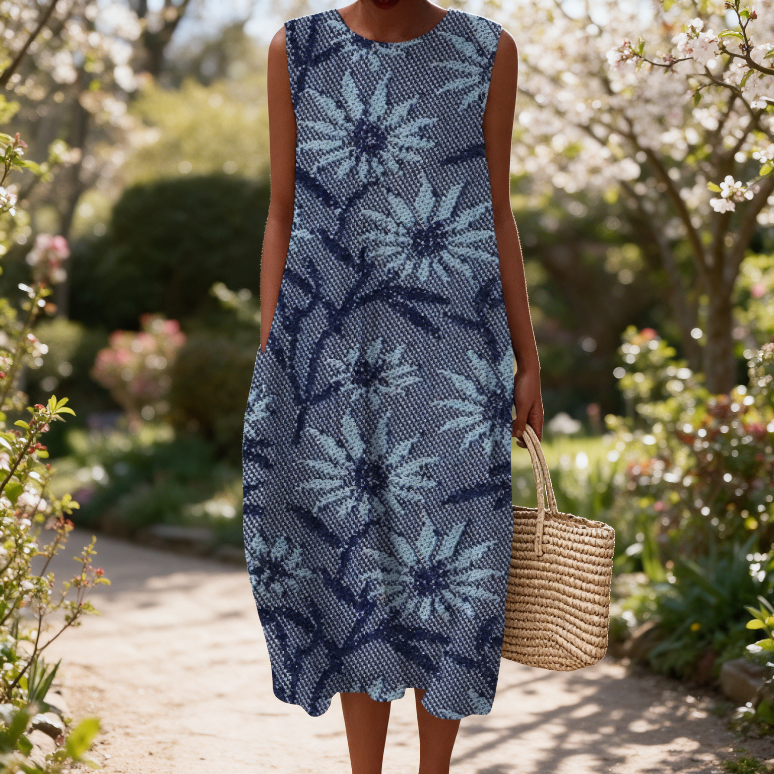 Yvonne spring dress in a sunlit garden